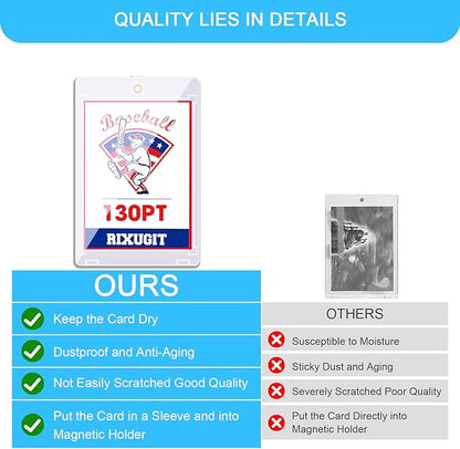25-Pack Sleeved Magnetic Card Holders -130pt One Touch Card Holder with 2.63x3.7 Larger Inner Dimension First Insert Card into Soft Card Sleeve Then Place into Card Holder for Double Protection