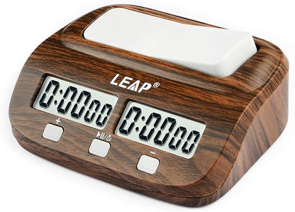 LEAP Chess Clock Digital Chess Timer Professional for Board Games Timer with Alarm Function (Official Store) Wood Appearance