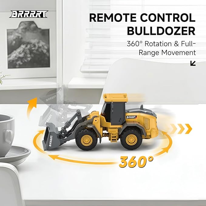 BRRRRT 1/64 RC Bulldozer ToyFull Functional RC Construction VehiclesType-C Direct Charging Alloy Remote Control BulldozerBirthday Gifts for Boys and Girls Age 3+