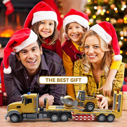 RC Semi Truck Remote Control Semi Truck and Trailer Toy 22.5 Inch 2.4Ghz Semi Truck Toy with Sound and Lights Road Roller Model 1/24 RC Construction Vehicles Toy for Adults &amp Kids Boys