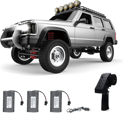 GoolRC RC Rock Crawler 1:12 Scale Remote Control Car 2.4Ghz 4WD Off Road RC Truck All Terrains Climbing Vehicle RC Car Gifts for Adults Include 3 Batteries (Silver)