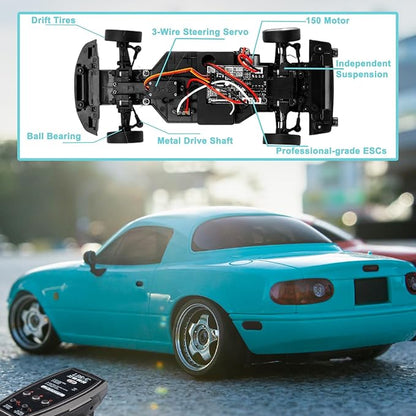 Skymaker LD1804 1/18 Scale RWD RC Drift Car 2.4G Miata RC Car for Adults with ESP Gyro Pop-up Lights 2 Batteries &amp LDRC Parts Blue