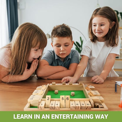Ropoda Wooden Shut The Box Game (2-4 Players) - Large 4 Sided Board 8 Dice Rules - Amusing Addition Game for Kids &amp Adults 12 Inch