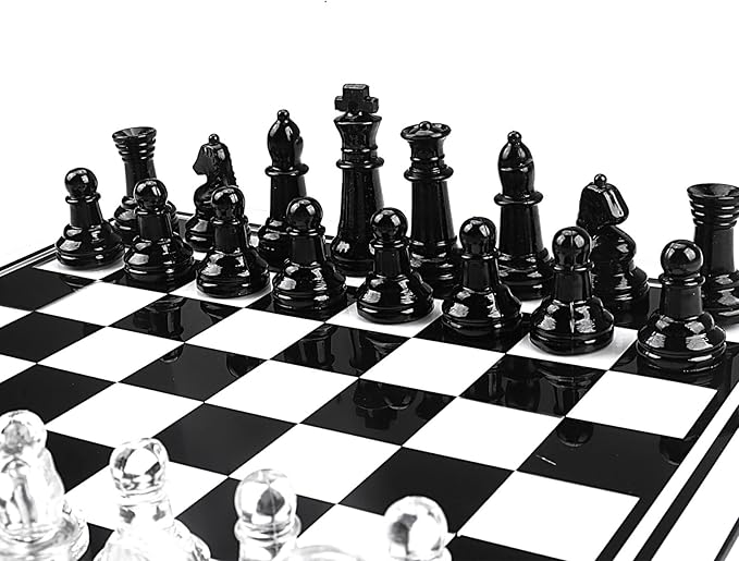 35cm/13.8 Glass Chess Set with Clear &amp Black Pieces – Elegant Transparent Board Game for Adults &amp Beginners Home Decor &amp Gift Choice
