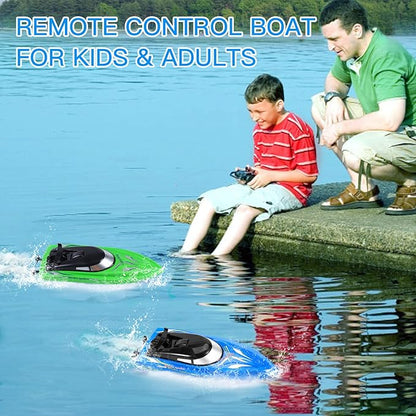Lumiparty 2PACK RC BoatRemote Control Boats for Kids and Adults10km/H 2.4G High Speed Remote Control Boat Fast RC Boats for Pools and Lakes with 4 Rechargeable Battery. (Blue Green)