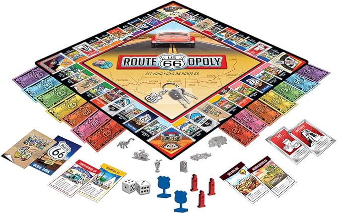 MasterPieces Opoly Board Games - Route 66 Opoly - Officially Licensed Board Games for Adults Kids &amp Family