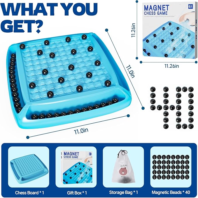Magnet Game Magnetic Games Chess Board Games for Kids 6-8-12 Magnet Chess Kid Games Family Board Games for Kid and Adults Magnetic Game with 40 Pieces Fun Birthday Gifts for Kids (Blue)