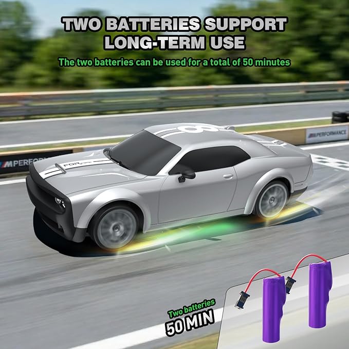 RC Drift Car Remote Control Car 2.4GHz 1:20 Scale 4WD 20KM/H High Speed Remote Control Cars Vehicle with LED Lights Drifting Tire 2Pcs Rechargeable Batteries Toy Cars for Adults Boys Girls (Silver)