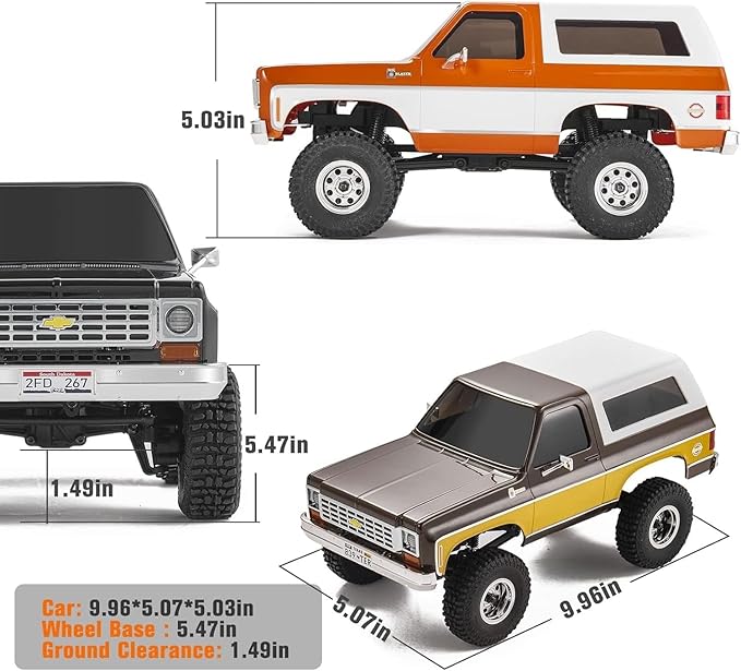 EAZYRC X FMS FCX24 1/24 Chevy K5 Blazer 1976s RC Rock Crawler 4x4 RTR Black with Lisense RC Truck 4WD 5Km+ 2-Speed TransmissionRC Car for Gift