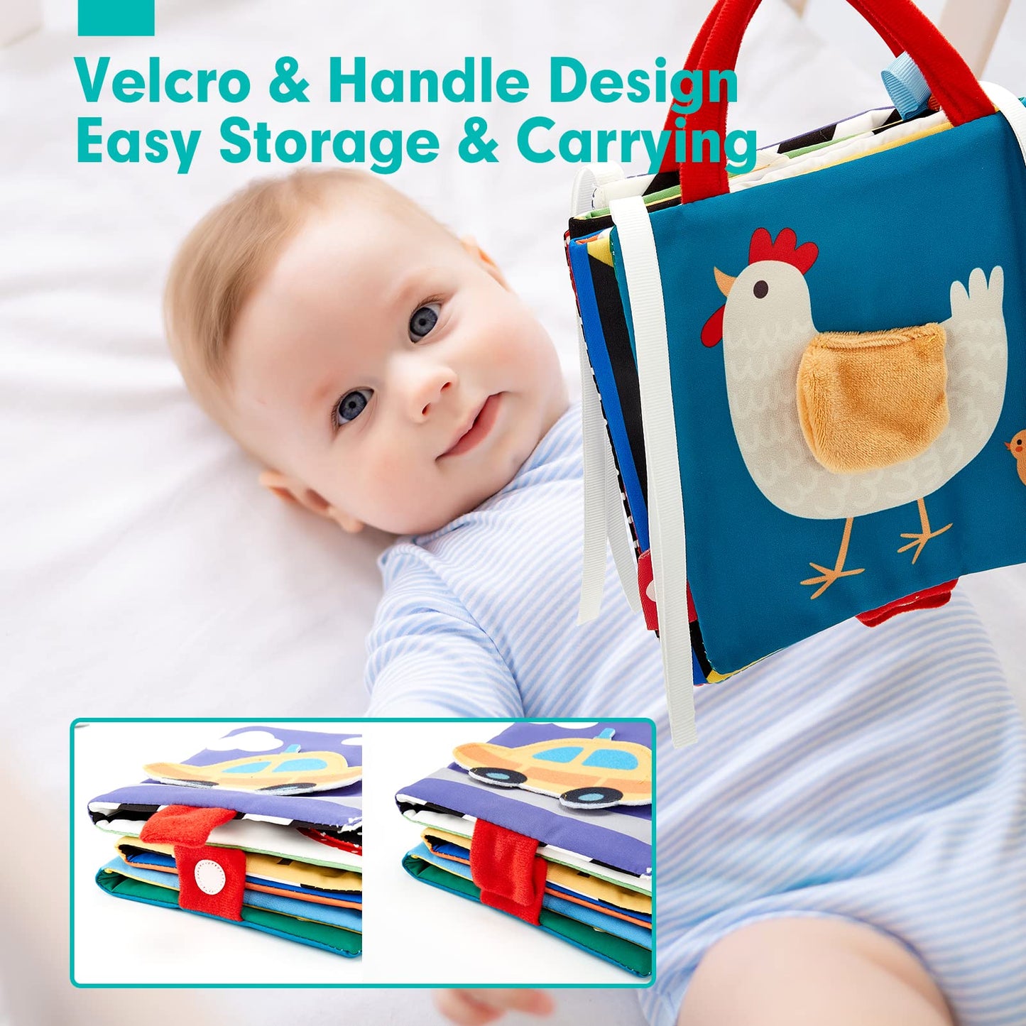 hahaland Baby Toys 0-6 Months - High Contrast Newborn Toys - Baby Tummy Time Books 0-6 Months with Crinkle, Squeaky Sounds, Touch Feel, Visual Stimulation - Baby Shower Gifts