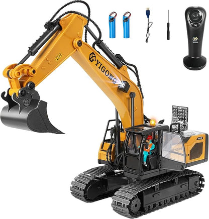 Remote Control Excavator for Boy 6 7 8 9 Years Old 2.4 GHz Gravity Controlled Excavator Toys with Lights Sound Rechargeable 11 CH RC Construction Vehicles Metal Shovel Gifts for Kids 6-12 Year Old