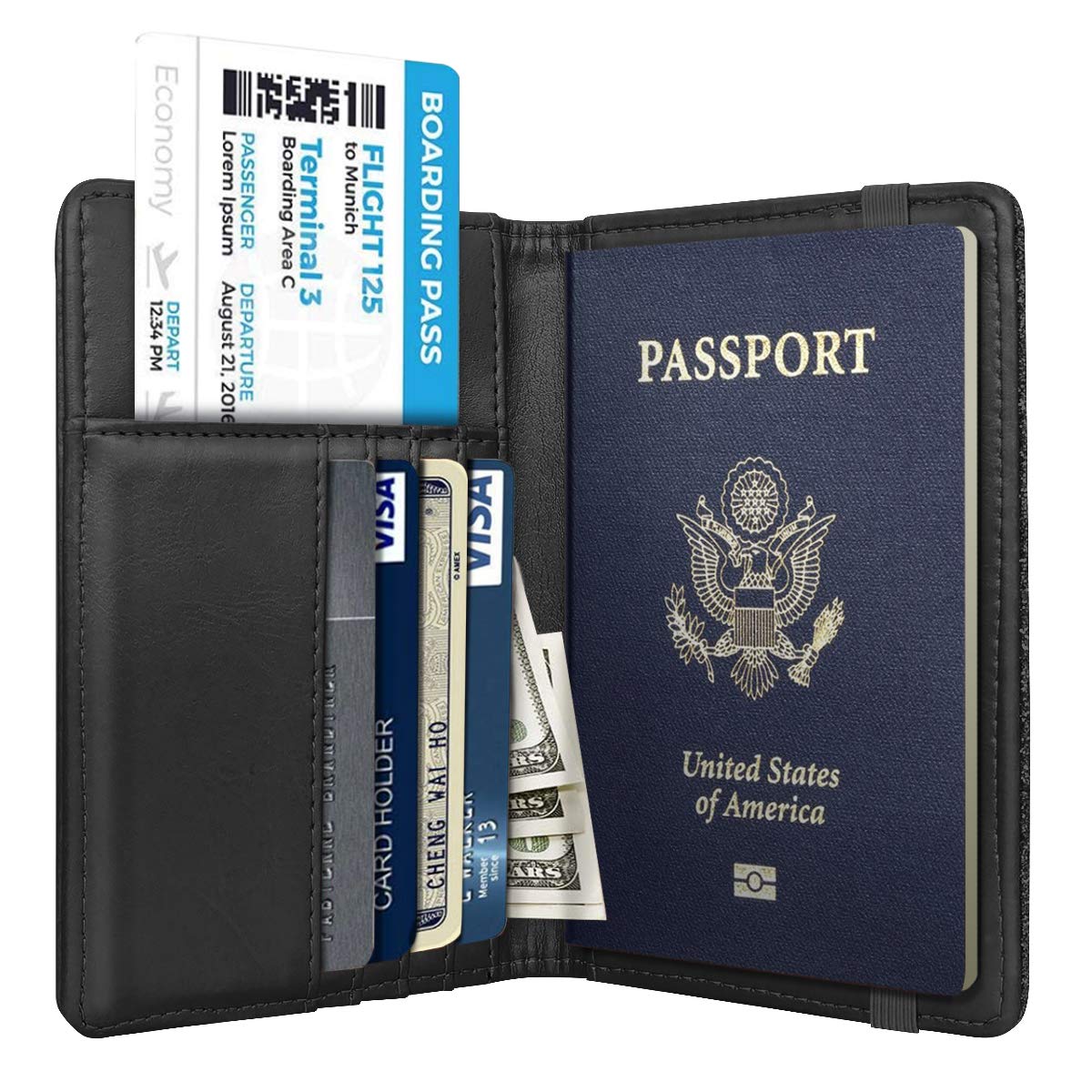 Passport Holder Cover RFID Blocking Cute Slim Travel Passport Wallet for Women,Black