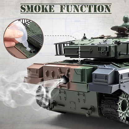 1:18 RC Tank 2.4Ghz US M60 Remote Control Tank Model Toys 15 Channel Battle Military Toy with Smoke Light Sound Volume Switch Army Toy for Adult and Kid