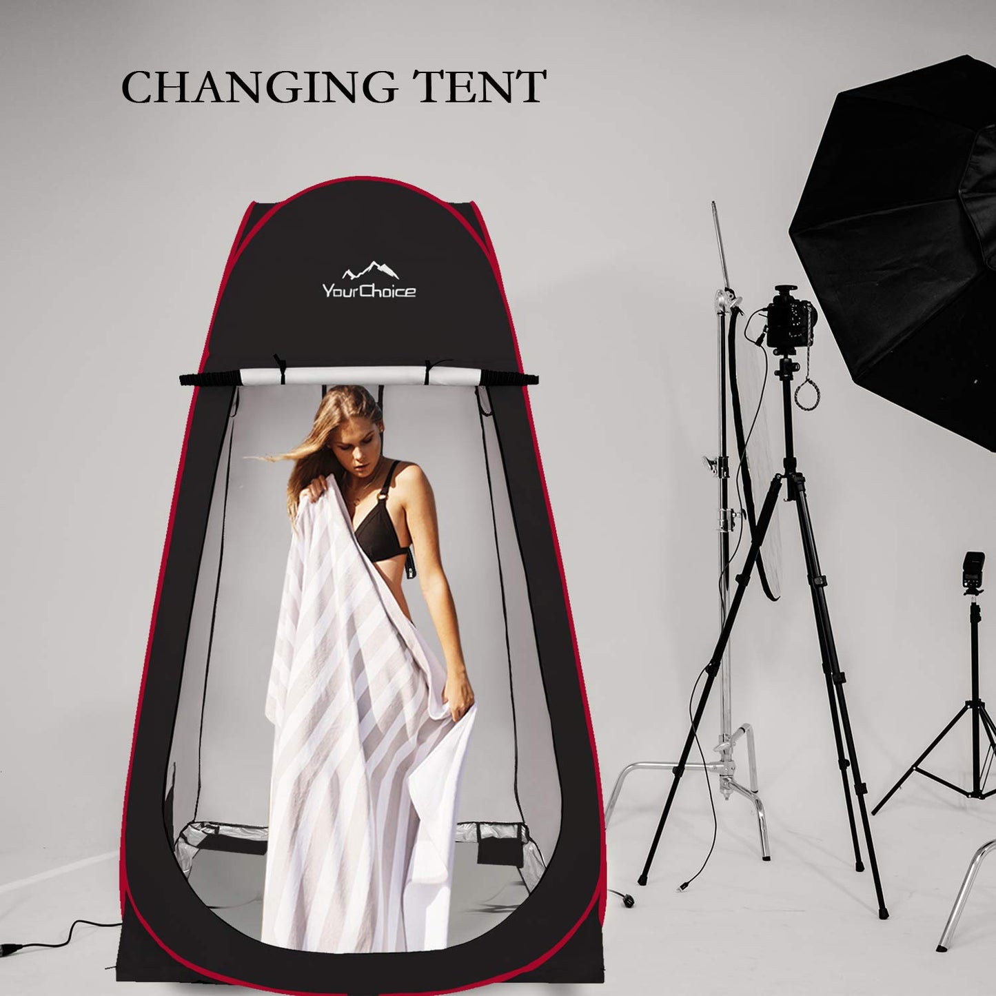 Your Choice XL Pop Up Privacy Shower Tent - Portable Changing Tent for Camping, Beach & Poolside - 82.6" Tall Double Storage Pockets & Carry Bag - Black