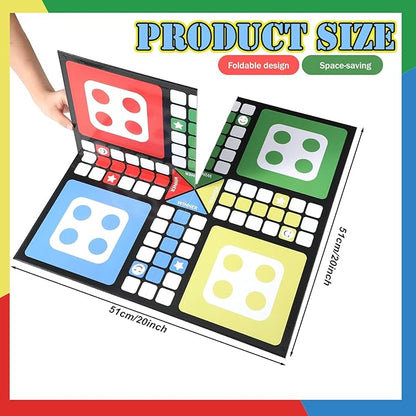 Soulchen Ludo Board Game Set Foldable Game Board with 16 Colorful Pawns Dice Cup 2 Dice &amp Storage Box Family for Travel Party Events or Family Gatherings