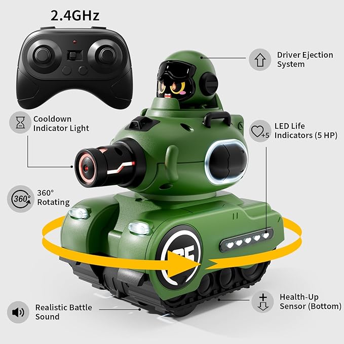2 Pack Cute Cartoon Remote Control Battle Tanks with Laser tag|Hobby RC Cars Shoot to Ejected Out|Military Army Toys for 6 7 8 Year Old Boys Girls | Christmas Birthday Easter Gifts for 8-12