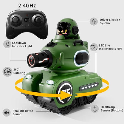 2 Pack Cute Cartoon Remote Control Battle Tanks with Laser tag|Hobby RC Cars Shoot to Ejected Out|Military Army Toys for 6 7 8 Year Old Boys Girls | Christmas Birthday Easter Gifts for 8-12