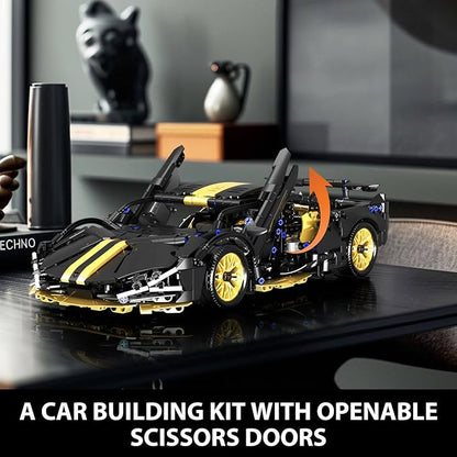 GEVINST Collectible Sports Race Cars Building Set Model Car Kits for Boys 8-12 and up Adults 1:14 Scale Black Gold Supercar Gifts (1309 PCS)