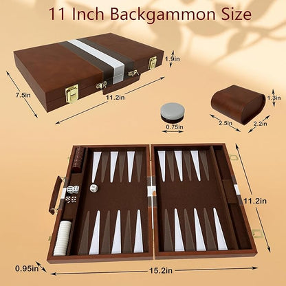 Large Backgammon Sets for Adults Classic Board Games Portable and Travel Backgammon Set with Premium Leather Case (15 Inch)