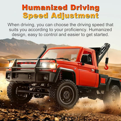 RC Crawler 1:12 Scale New Upgrade MN82-T RC Truck Crane 4WD LC79 Off Road Remote Control Pickup with Lights All Terrain Wrecker Vehicle for Teens Adults (Red)