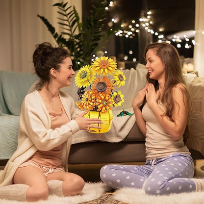 Flowers Building Set for Adults - Sunflowers Building Blocks with Vase 1009PCS Artificial Flowers Botanical Collection Gifts for Christmas Birthday Valentine's Day