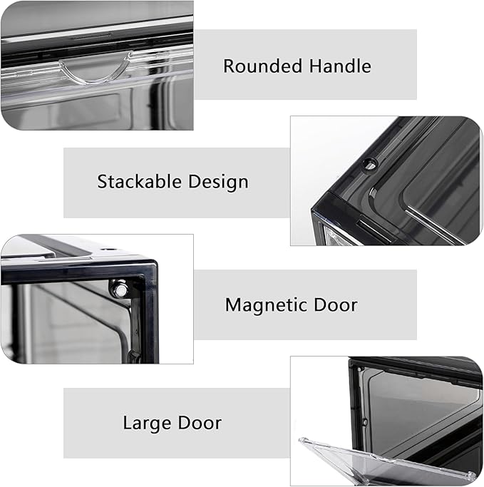 Clear Shoe Box Plastic Stackable Upgraded 6 Pack Shoe Storage Box Organizer with Clear Large Magnetic Door for Display Sneakers Easy Assembly White
