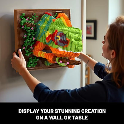 Chameleon Animal 3D Wall Art Micro Mini Building Blocks Set for Adults Unique Home Wall Decor or Table Display No Compatible with Lego Ideal Birthday Christmas Toy Gift for Teens (2688 PCS)