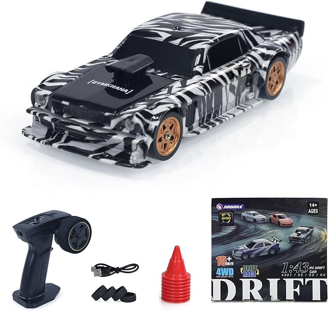 TOUCAN RC HOBBY 1:43 Ready to Run Race Car Gyro Drift Car 4WD Traffic Cones Mini Model for Ages 14+ with a Gyro (Camouflage)