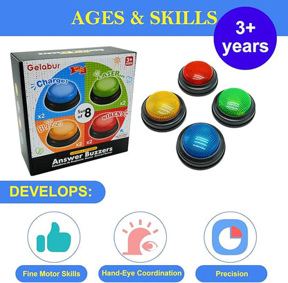 8-Pack Buzzers for Trivia Games Answer Buzzers for Classroom Family Feud Jeopardy Buzzer Game Buzzers with Lights and Sound for Classroom