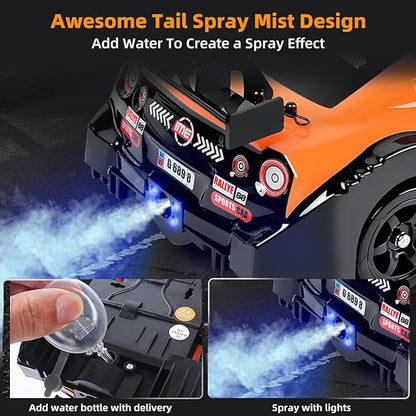 RC Drift Car with Spray Remote Control Cars 1/16 2.4GHz 4WD Remote Control Drift Car Drifting RC Cars with LED Lights and Drifting Tires Toy for Adults Boys Kids