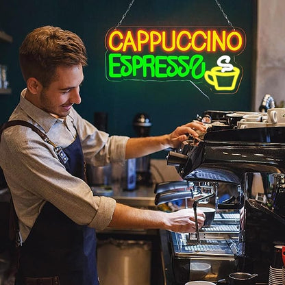 Balanar Cappuccino Espresso Neon Signs Beer Bar Sign Led Lights for Coffee Bar Wall Decor Bistro Cafe Shop Man Cave Party Christmas Gift 16.1 * 7.7inch