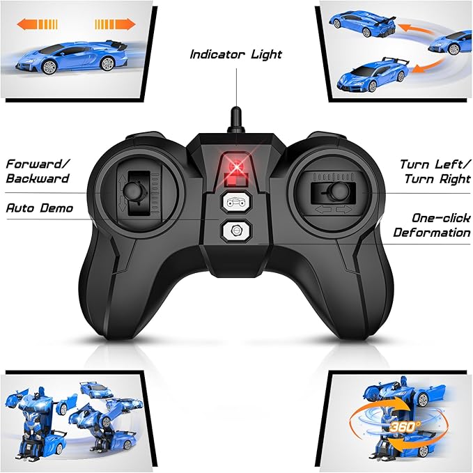 Transform Remote Control Car RC Cars for Boys Age 3-5 6-8 One-Button Transform Toy Cars 2.4GHz 360° Spin 1:16 Scale Flashing Headlight3-8 Year Old Grandkids Christmas Birthday Gifts