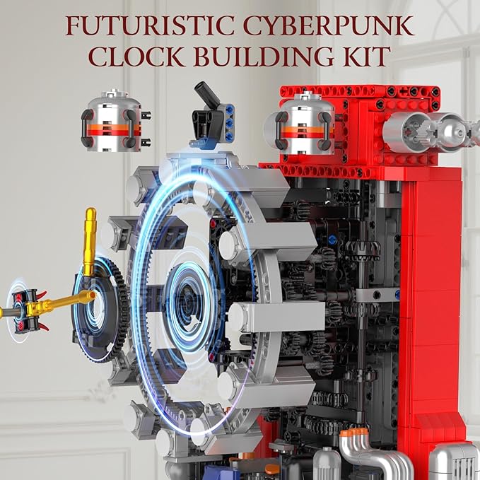 Mould King Cyberpunk Clock Building Blocks Set 10187 1601 PCS App-Controlled Engine Clock Model with Battery &amp Motor Functional Desk Clock for Adults Age 14+