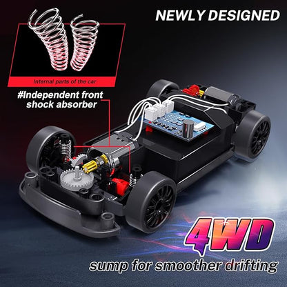 ACAMMZAR RC Drift Car 1:24 Remote Control Car for Kids 20KM/H 4WD High Speed RC Cars with LED Lights Two Batteries Extra Drifting Tires Vehicle for Adults Boys Girls Blue