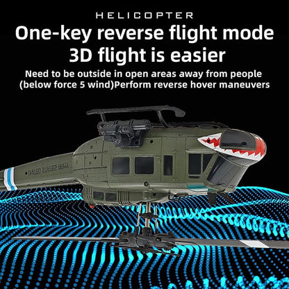 315MM UH-1 Remote Control Helicopter Aircraft for Adults Expert 6CH C032 Maintain Altitude Brushless Motor Optical Flow Positioning/Fly Upside Down 3D Rolling Hobby RC Heli (RTF 2Battery)