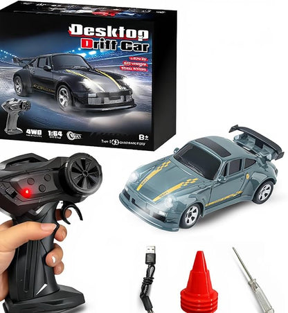 Mini RC Drift Car 1/64 RC Remote Control Car High Speed 2.4GHz Full Proportional RTR Micro Sports Racing Drift 4WD HobbyFast Race Vehicle with Lights Model Toys Gift for Kids Boys Adults