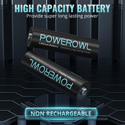 POWEROWL Lithium Batteries AA 16 Pack, High Capacity 1.5V Double A Battery Long Lasting Power for High-Tech Devices