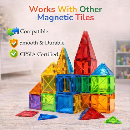 LATI Magnetic Tiles Starter Set for KidsBeginner Magnetic Building Blocks for Early Learning Build in 2D &amp 3D Open-Ended STEM Building ToyEasy to Start for Early BuildersToy Gift for Ages 3–6