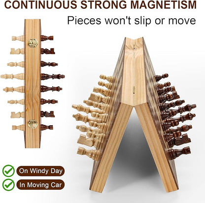 17 Inch Large Chess Set for Adults &amp Kids Foldable Wooden Chess Board for Kids Portable Magnetic Chessboard Game for Adults