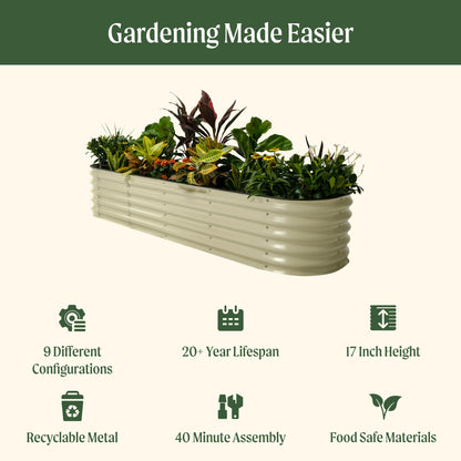 Vego garden Raised Garden Bed Kits, 17" Tall 9 in 1 8ft x 2ft Metal Raised Planter Bed Outdoor for Vegetables Flowers Ground Planter Box, Terra Cotta