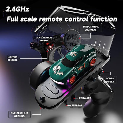 1:64 Scales Mini RC Car 2.4Ghz 4WD Desktop RC Drift Car Handheld Racing Mini Vehicle with LED Lights Rechargeable Electric Toy Birthday Gifts for Teens or Adults