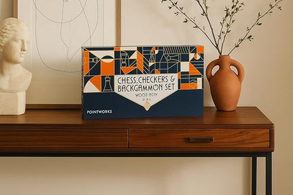 17 Inch Chess Checkers Backgammon Set for adults Wooden chess set combo portable folding two sided board multi game design maple walnut inlay with large weighted pieces acrylic checkers