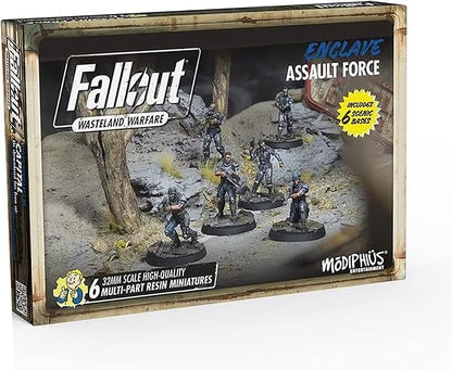 Modiphius Entertainment Ltd Fallout Wasteland Warfare: Enclave-Assault Force - 6 Miniatures 32mm Unpainted Quality Resin Figures Capital Wave RPG