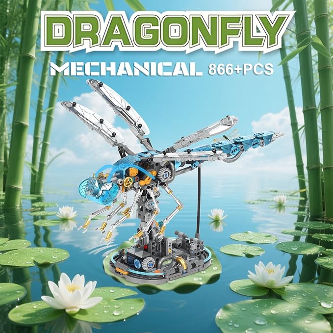 Mechanical Dragonfly Building Blocks STEM Kit - Insect Animal World Model with LED Light &amp Display Stand Educational Toys for Boys Ages 12+ &amp Adults and Kids Creative Birthday Gift