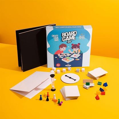 Create Your Own Board Game Set – DIY Kit with Blank Game Board Game Pieces Blank Cards Dice Spinner Rulebook Sand Timer – Build Your Own Game Kit - Deluxe Edition