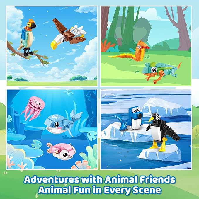 24 Packs Party Favors for Kids – 779 PCS 6-in-1 &amp 12-in-1 Animal Building Blocks Set with Animal Cards – Goodie Bag Fillers Classroom Prizes Birthday &amp Easter Gifts for Kids Ages 6-12
