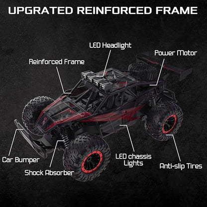 1:16 Scale Remote Control Car 20 Km/h High Speed Remote Control Truck Off Road RC Monster Vehicle with LED Headlights and Chassis Lights Electric Toy for Boys Kids and Adults