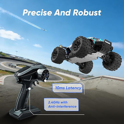 1/14 Brushless RC Cars Fast 50 mph4WD Waterproof All Terrain Truck with 2 Lipo Batteries and 25W Fast Charger4x4 Hobby MTR RC Truck with 3S Battery