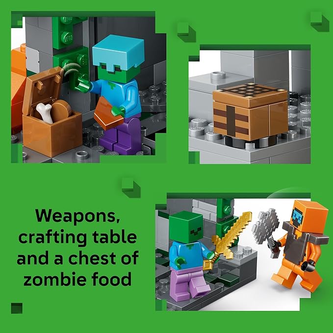 LEGO Minecraft Zombie Dungeon Building &amp Pretend Play Toy for Boys &amp Girls - Video Game Playset &amp Toy Figures for Kids Ages 8+ - W/Wandering Wastelands Minifigure - Gift Idea for Birthday