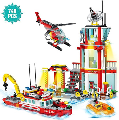 MindBox City Marine Fire Station Building Sets740pcs STEM Toys Building Blocks for Boys 8-12